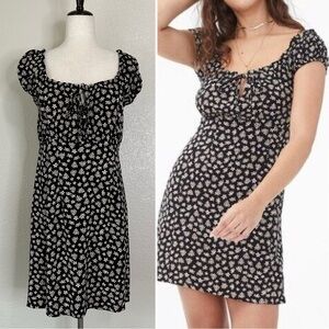 Aeropostale Linen Blend Black Floral Ditsy Tie-Neck Empire Dress, Sz Medium
